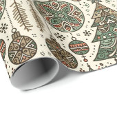 Feestelijke rode en groene volkskunst Kerstmis Cadeaupapier (Rol Hoek)