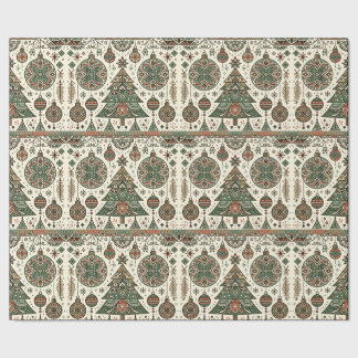 Feestelijke rode en groene volkskunst Kerstmis Cadeaupapier