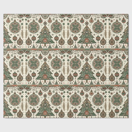 Feestelijke rode en groene volkskunst Kerstmis Cadeaupapier (Zoom)