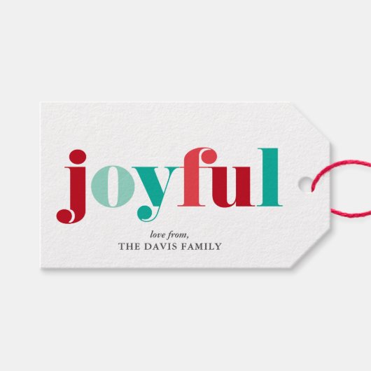 Feestelijke rode en groene "Vrolijke" Kerstmis Cadeaulabel (Voorkant (Horizontaal))