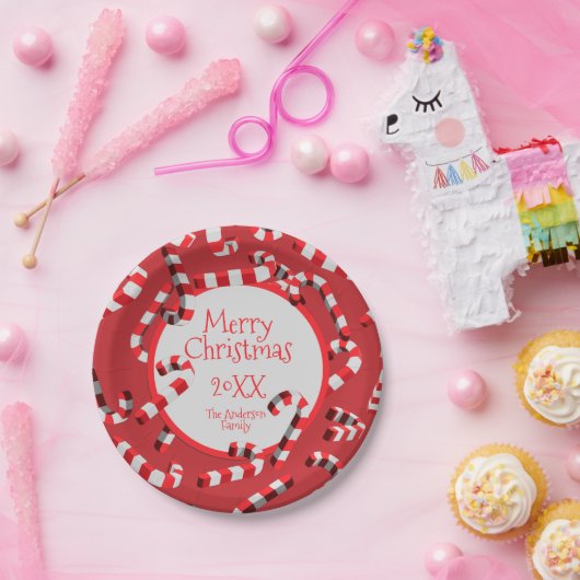 Feestelijke rode en witte Candy Canes Kerstmis Papieren Bordje (Feest)