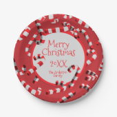 Feestelijke rode en witte Candy Canes Kerstmis Papieren Bordje (Voorkant)