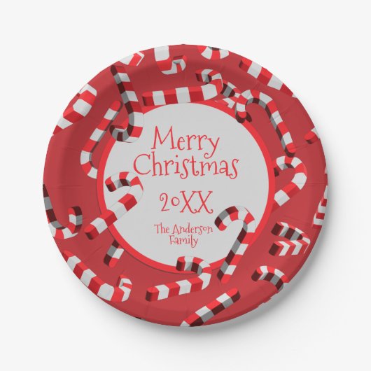 Feestelijke rode en witte Candy Canes Kerstmis Papieren Bordje (Voorkant)