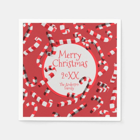 Feestelijke rode en witte Candy Canes Kerstmis Servet (Voorkant)