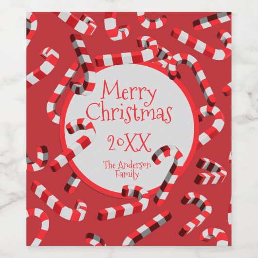 Feestelijke rode en witte Candy Canes Kerstmis Wijn Etiket (Enkel label)