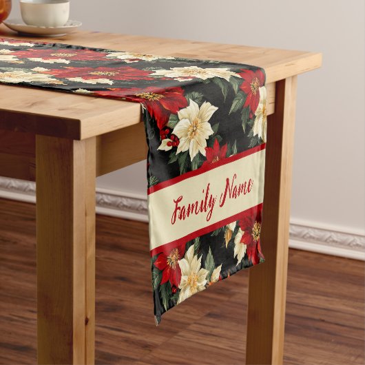 Feestelijke rode en witte poinsettia korte tafelloper (Voorbeeld)