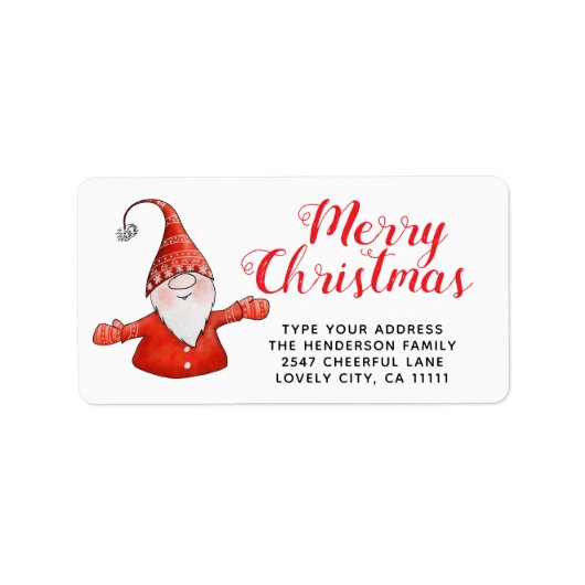 Feestelijke rode en witte Schattigee kabouter Vrol Etiket (Voorkant)