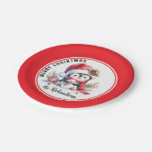 Feestelijke rode en witte Schattigee pinguïn Vroli Papieren Bordje (Gekanteld)