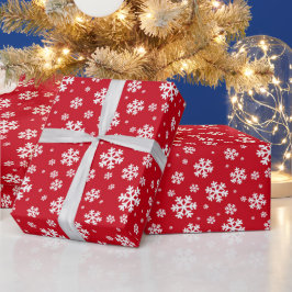 Feestelijke rode en witte wintersneeuwvlokken cadeaupapier