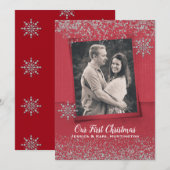 Feestelijke rode en zilveren kerstkaart (Voorkant / Achterkant)