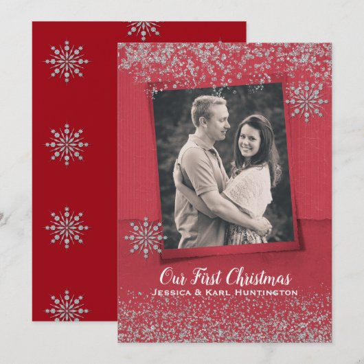 Feestelijke rode en zilveren kerstkaart (Voorkant / Achterkant)