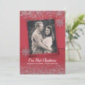 Feestelijke rode en zilveren kerstkaart (Staand voorkant)