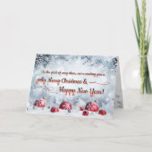 Feestelijke Rode en Zilveren Ornamenten Kerst Feestdagen Kaart (Voorkant)