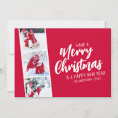 Feestelijke rode fotostrip Vrolijk kerstfeest Feestdagenkaart (Voorkant)