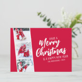 Feestelijke rode fotostrip Vrolijk kerstfeest Feestdagenkaart (Staand voorkant)