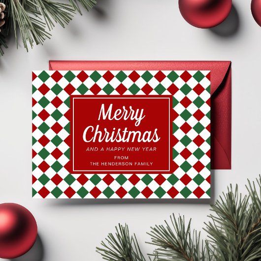 Feestelijke rode gecontroleerde foto Kerstmis Feestdagenkaart