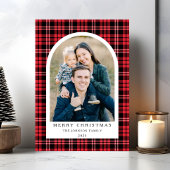 Feestelijke rode geplakte kerstfoto feestdagenkaart