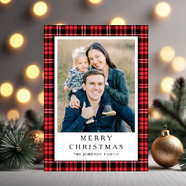 Feestelijke rode geruite kerstfoto feestdagenkaart