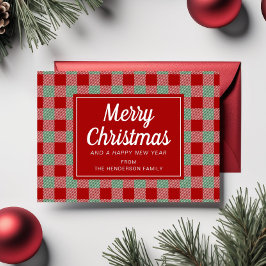 Feestelijke rode geruite Kerstmis  Feestdagenkaart