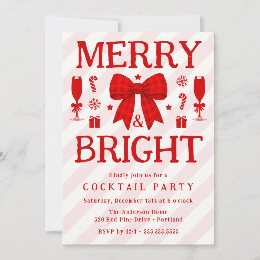 Feestelijke rode geruite strik cocktailparty kaart (Voorkant)