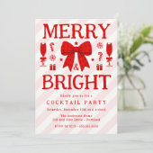Feestelijke rode geruite strik cocktailparty kaart (Staand voorkant)