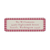 Feestelijke Rode Gingham Plaid Aangepast Retouradr Etiket (Voorkant)