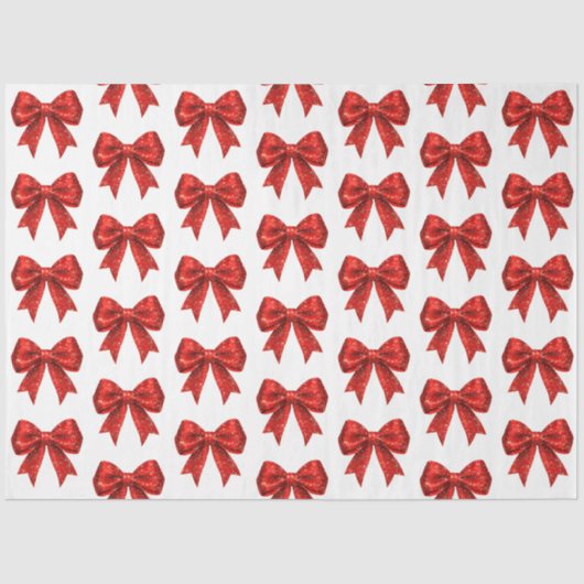 Feestelijke Rode Glitter Coquette Boog Kerstmis Tissuepapier (Voorkant)
