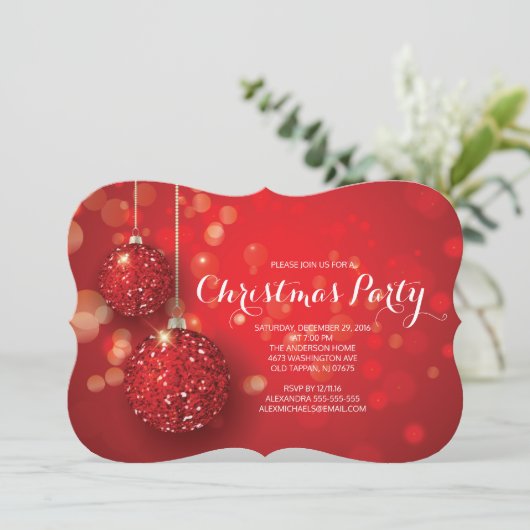 Feestelijke rode glitter Ornament kerstfeest Kaart (Staand voorkant)