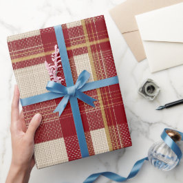 Feestelijke Rode Gouden Festiviteit Geruite Ivoor  Cadeaupapier