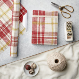 Feestelijke Rode Gouden Festiviteit Geruite Ivoor  Cadeaupapier