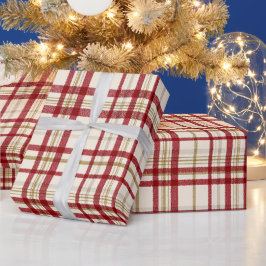Feestelijke Rode Gouden Festiviteit Geruite Ivoor  Cadeaupapier