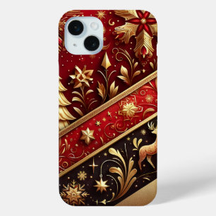 FEESTELIJKE RODE & GOUDEN KERSTBOMEN HOLLY iPhone 15 MINI HOESJE