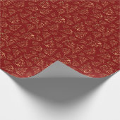 Feestelijke rode gouden kerstboom Naadloos Patroon Cadeaupapier (Hoek)