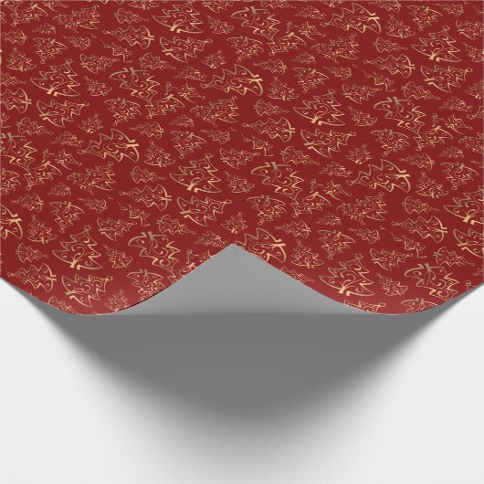 Feestelijke rode gouden kerstboom Naadloos Patroon Cadeaupapier (Hoek)