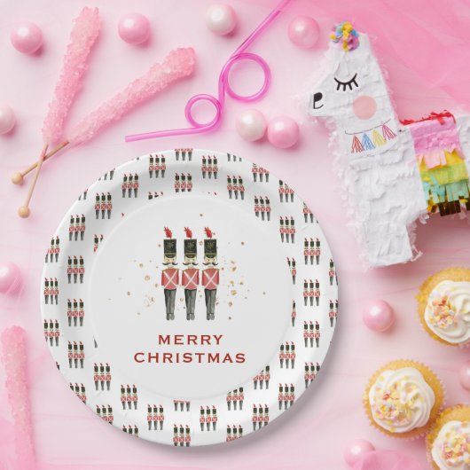 Feestelijke Rode & Gouden Notenkraker Kerst Papieren Bordje (Feest)