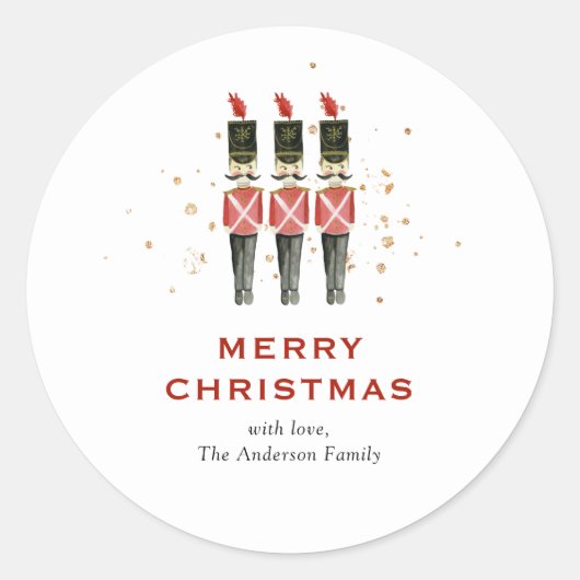 Feestelijke Rode & Gouden Notenkraker Kerst Ronde Sticker (Voorkant)