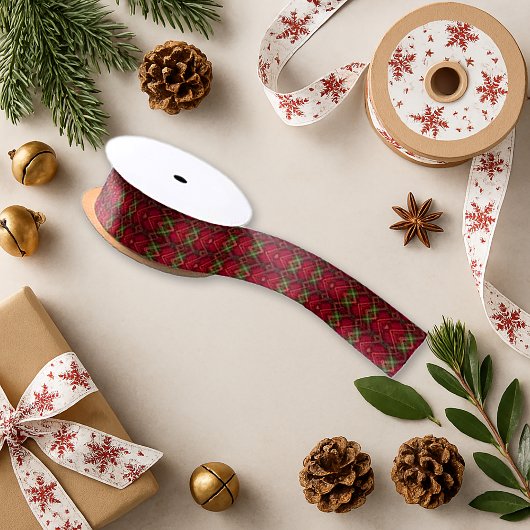 Feestelijke rode groene argyle geplakt patroon vak satijnen lint