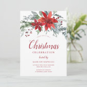 Feestelijke rode & groene bloemenkerstfeest kaart (Staand voorkant)