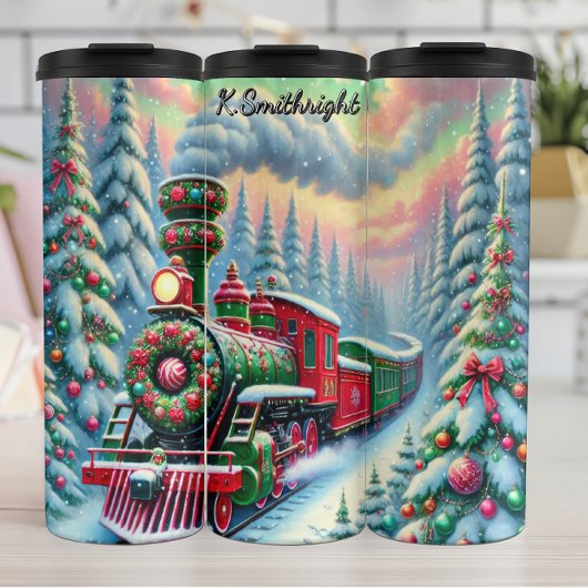 Feestelijke Rode Groene Bos Trein Thermosbeker