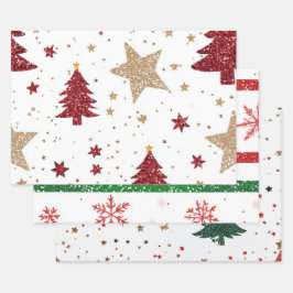 Feestelijke rode, groene en gouden kerst inpakpapier vel