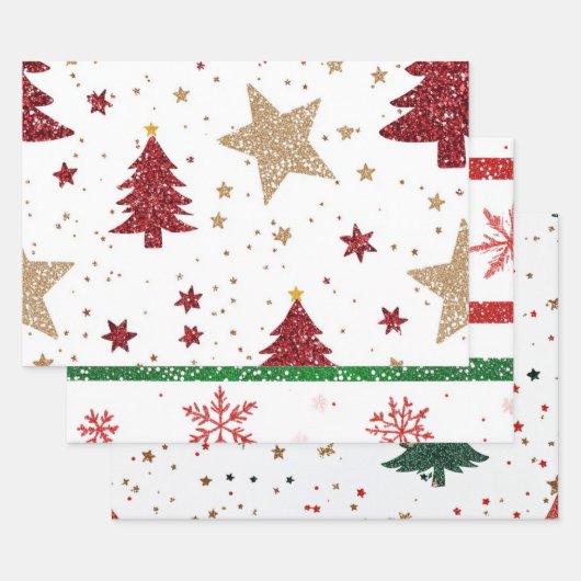 Feestelijke rode, groene en gouden kerst inpakpapier vel (Set)