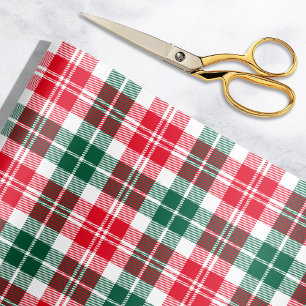 Feestelijke Rode Groene en Witte Tartan Kerstmis Cadeaupapier
