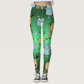 Feestelijke Rode Groene Feestdagen Kerstdieren Leggings (Voorkant)