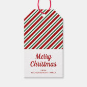 Feestelijke Rode Groene Gestreepte Kerstmis Cadeaulabel (Voorkant)