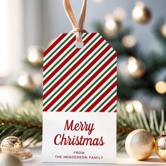 Feestelijke Rode Groene Gestreepte Kerstmis Cadeaulabel