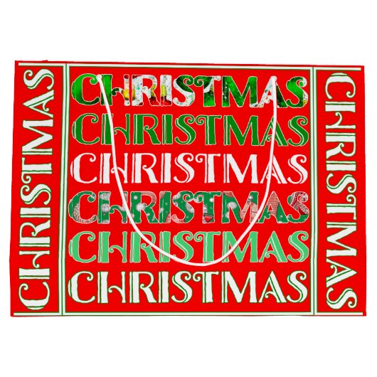 Feestelijke rode groene kerst groot cadeauzakje (Achterkant)
