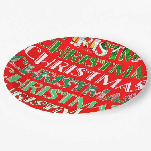 Feestelijke rode groene kerst papieren bordje (Gekanteld)