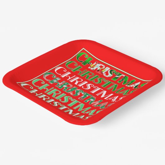 Feestelijke rode groene kerst papieren bordje (Gebogen)