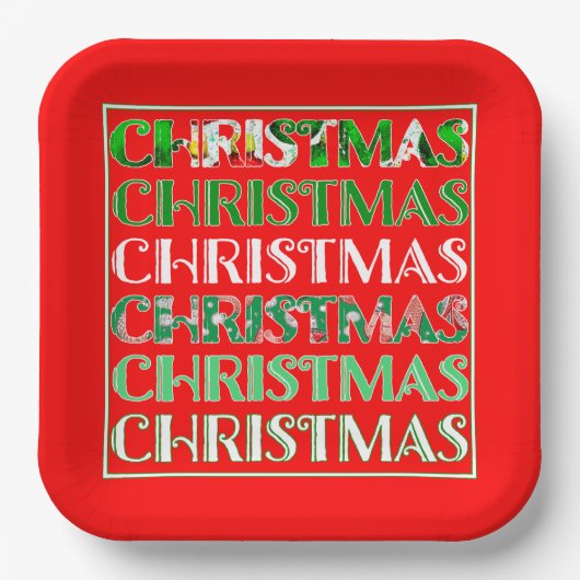 Feestelijke rode groene kerst papieren bordje (Voorkant)