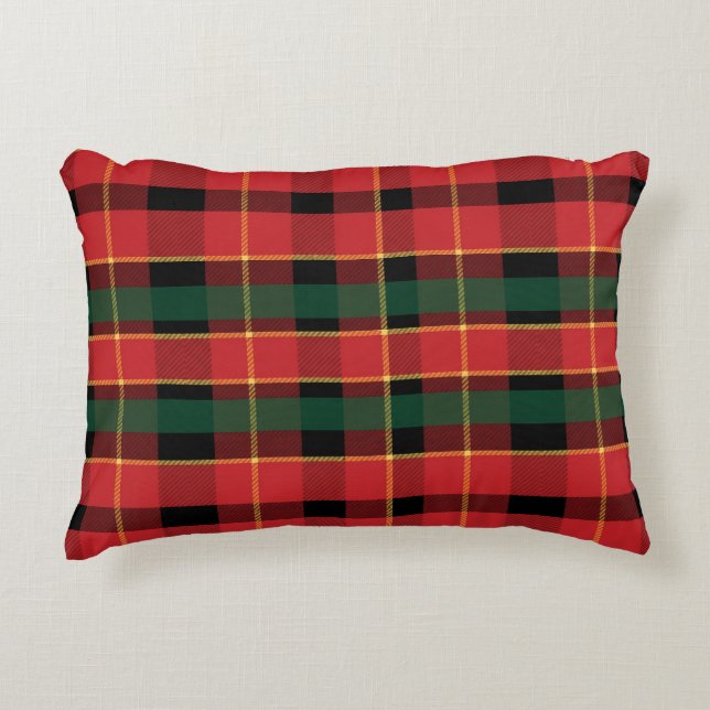Feestelijke Rode & Groene Kerst Plaid Tartan Accent Kussen (Voorkant)